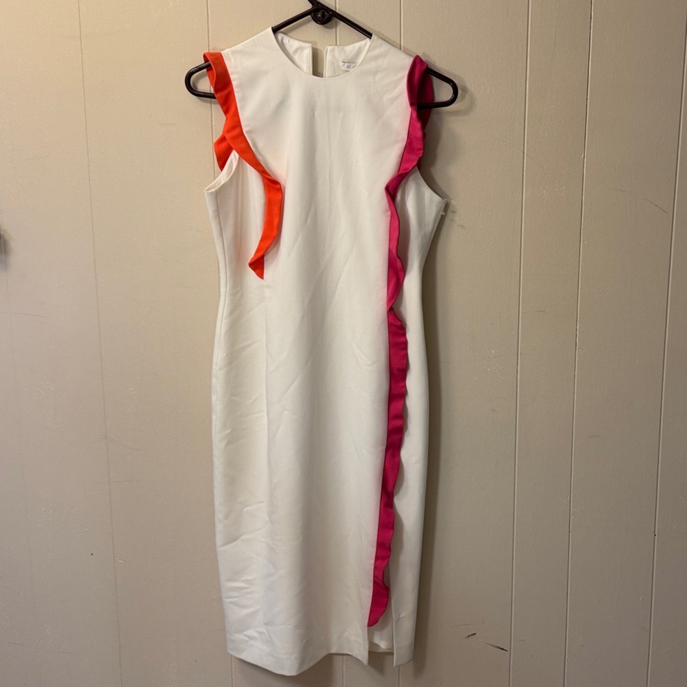 Black Halo White Dress with Pink and Orange Ruffles